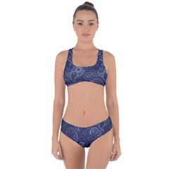 Blue Paisley Texture, Blue Paisley Ornament Criss Cross Bikini Set by nateshop