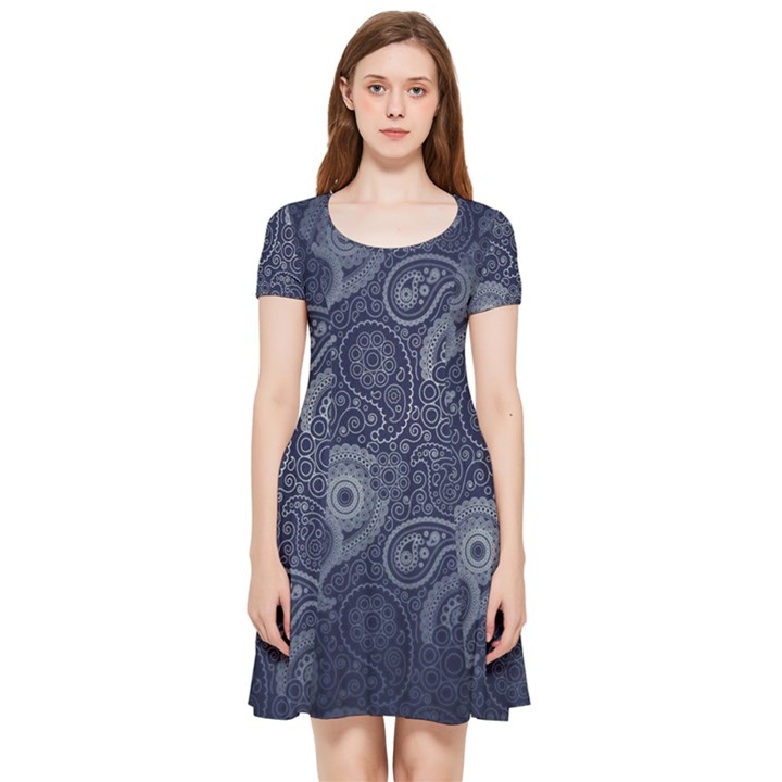 Blue Paisley Texture, Blue Paisley Ornament Inside Out Cap Sleeve Dress