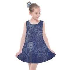 Blue Paisley Texture, Blue Paisley Ornament Kids  Summer Dress