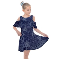 Blue Paisley Texture, Blue Paisley Ornament Kids  Shoulder Cutout Chiffon Dress by nateshop