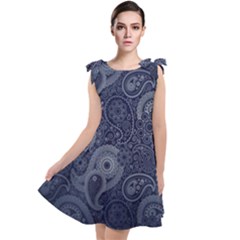 Blue Paisley Texture, Blue Paisley Ornament Tie Up Tunic Dress by nateshop