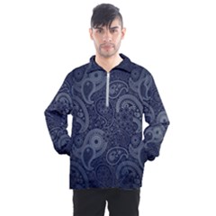 Blue Paisley Texture, Blue Paisley Ornament Men s Half Zip Pullover by nateshop