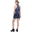 Blue Paisley Texture, Blue Paisley Ornament Halter Asymmetric Satin Top View2