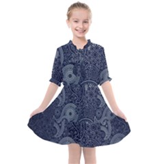 Blue Paisley Texture, Blue Paisley Ornament Kids  All Frills Chiffon Dress by nateshop