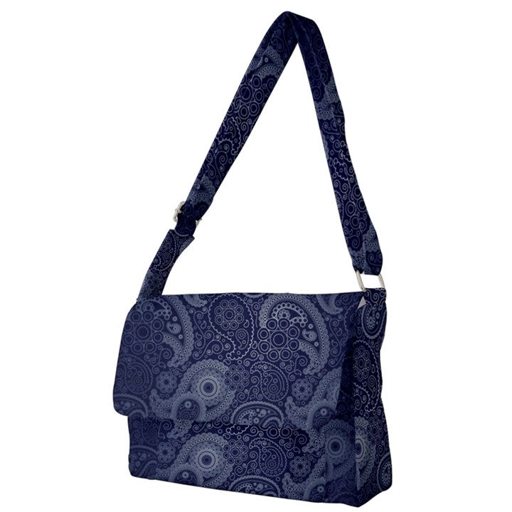 Blue Paisley Texture, Blue Paisley Ornament Full Print Messenger Bag (L)