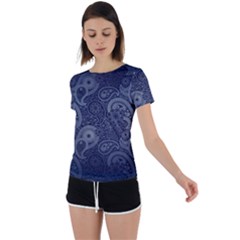 Blue Paisley Texture, Blue Paisley Ornament Back Circle Cutout Sports T-shirt by nateshop