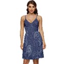 Blue Paisley Texture, Blue Paisley Ornament V-Neck Pocket Summer Dress  View1