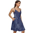 Blue Paisley Texture, Blue Paisley Ornament V-Neck Pocket Summer Dress  View2