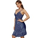 Blue Paisley Texture, Blue Paisley Ornament V-Neck Pocket Summer Dress  View3