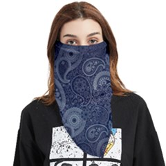 Blue Paisley Texture, Blue Paisley Ornament Face Covering Bandana (triangle) by nateshop