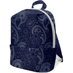 Blue Paisley Texture, Blue Paisley Ornament Zip Up Backpack by nateshop