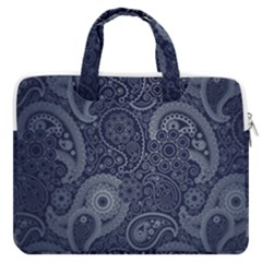 Blue Paisley Texture, Blue Paisley Ornament Macbook Pro 13  Double Pocket Laptop Bag by nateshop