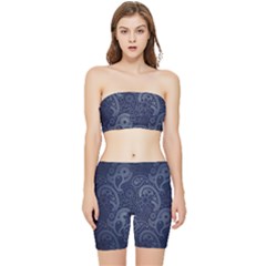 Blue Paisley Texture, Blue Paisley Ornament Stretch Shorts And Tube Top Set by nateshop