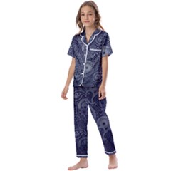 Blue Paisley Texture, Blue Paisley Ornament Kids  Satin Short Sleeve Pajamas Set by nateshop