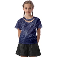 Blue Paisley Texture, Blue Paisley Ornament Kids  Front Cut T-shirt