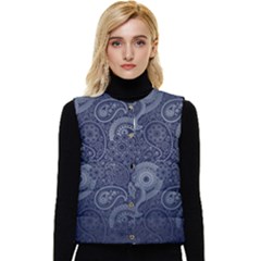 Blue Paisley Texture, Blue Paisley Ornament Women s Button Up Puffer Vest by nateshop