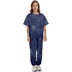 Blue Paisley Texture, Blue Paisley Ornament Kids  T-shirt And Pants Sports Set by nateshop