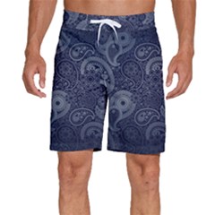 Blue Paisley Texture, Blue Paisley Ornament Men s Beach Shorts by nateshop