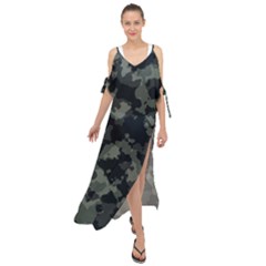 Camouflage, Pattern, Abstract, Background, Texture, Army Maxi Chiffon Cover Up Dress by nateshop