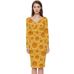 Cheese Texture Food Textures Long Sleeve V-neck Bodycon Dress  by nateshop