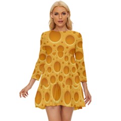 Cheese Texture Food Textures Long Sleeve Babydoll Dress by nateshop