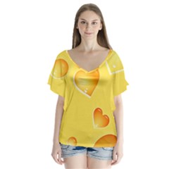 Cheese Texture, Macro, Food Textures, Slices Of Cheese V-neck Flutter Sleeve Top by nateshop