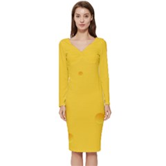 Cheese Texture, Yellow Backgronds, Food Textures, Slices Of Cheese Long Sleeve V-neck Bodycon Dress  by nateshop