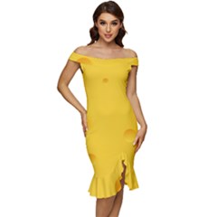 Cheese Texture, Yellow Backgronds, Food Textures, Slices Of Cheese Off Shoulder Ruffle Split Hem Bodycon Dress by nateshop