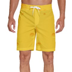 Cheese Texture, Yellow Backgronds, Food Textures, Slices Of Cheese Men s Beach Shorts by nateshop