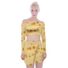 Cheese Texture, Yellow Cheese Background Off Shoulder Top With Mini Skirt Set by nateshop