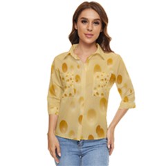 Cheese Texture, Yellow Cheese Background Women s Quarter Sleeve Pocket Shirt