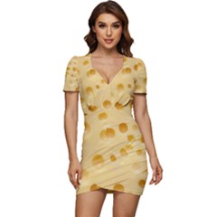 Cheese Texture, Yellow Cheese Background Low Cut Cap Sleeve Mini Dress