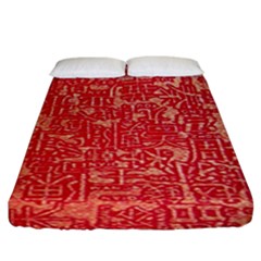 Chinese Hieroglyphs Patterns, Chinese Ornaments, Red Chinese Fitted Sheet (king Size) by nateshop