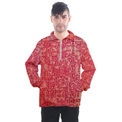 Chinese Hieroglyphs Patterns, Chinese Ornaments, Red Chinese Men s Half Zip Pullover by nateshop