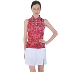 Chinese Hieroglyphs Patterns, Chinese Ornaments, Red Chinese Women s Sleeveless Polo T-shirt by nateshop