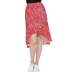 Chinese Hieroglyphs Patterns, Chinese Ornaments, Red Chinese Frill Hi Low Chiffon Skirt by nateshop