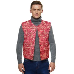 Chinese Hieroglyphs Patterns, Chinese Ornaments, Red Chinese Men s Button Up Puffer Vest	 by nateshop