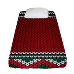 Christmas Pattern, Fabric Texture, Knitted Red Background Fitted Sheet (single Size) by nateshop