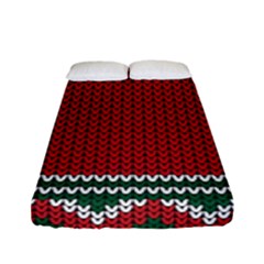 Christmas Pattern, Fabric Texture, Knitted Red Background Fitted Sheet (full/ Double Size) by nateshop