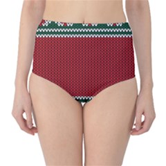 Christmas Pattern, Fabric Texture, Knitted Red Background Classic High-waist Bikini Bottoms by nateshop