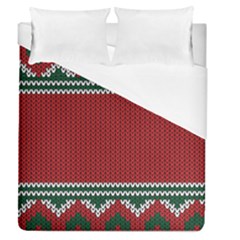 Christmas Pattern, Fabric Texture, Knitted Red Background Duvet Cover (queen Size) by nateshop