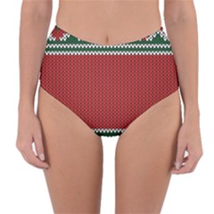 Christmas Pattern, Fabric Texture, Knitted Red Background Reversible High-waist Bikini Bottoms by nateshop