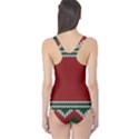 Christmas Pattern, Fabric Texture, Knitted Red Background One Piece Swimsuit View2