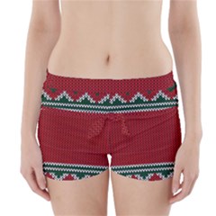 Christmas Pattern, Fabric Texture, Knitted Red Background Boyleg Bikini Wrap Bottoms by nateshop