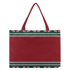 Christmas Pattern, Fabric Texture, Knitted Red Background Medium Tote Bag by nateshop