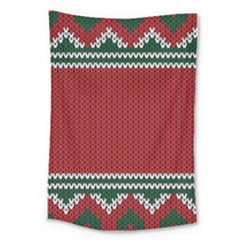 Christmas Pattern, Fabric Texture, Knitted Red Background Large Tapestry