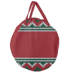 Christmas Pattern, Fabric Texture, Knitted Red Background Giant Round Zipper Tote by nateshop