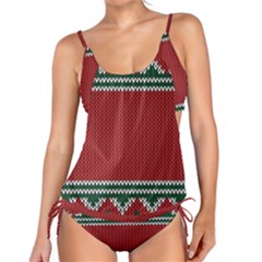 Christmas Pattern, Fabric Texture, Knitted Red Background Tankini Set by nateshop