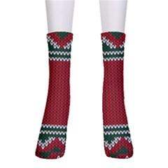 Christmas Pattern, Fabric Texture, Knitted Red Background Crew Socks by nateshop