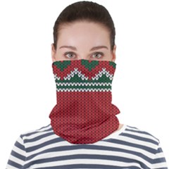 Christmas Pattern, Fabric Texture, Knitted Red Background Face Seamless Bandana (adult) by nateshop